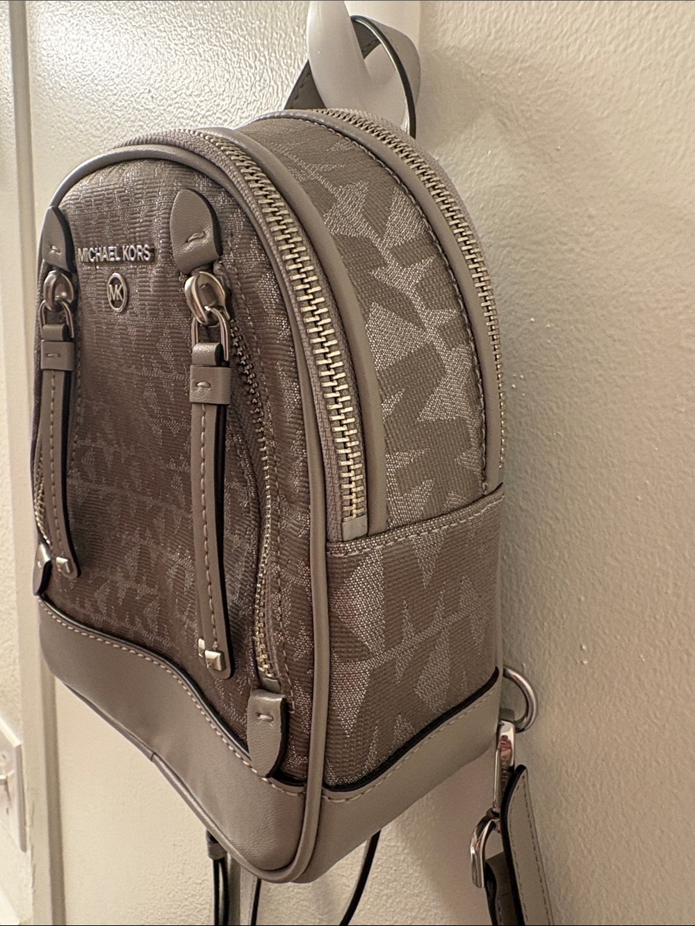 Michael Kors Taupe MK Logo Mini Backpack
